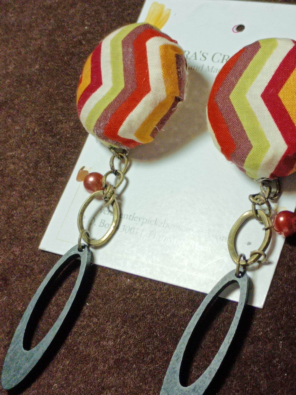 Handmade Chevron Fabric Drop Earrings in Red, Orange, Yellow & Green - Unbranded